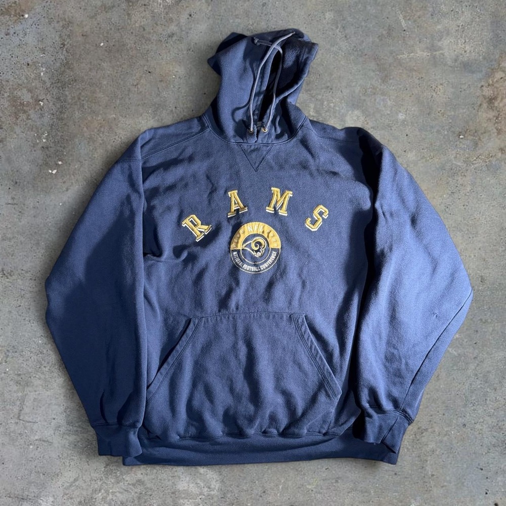 Vintage Lee Sport St. Louis Rams NFL Embroidered Hoodie Blue Pullover Football